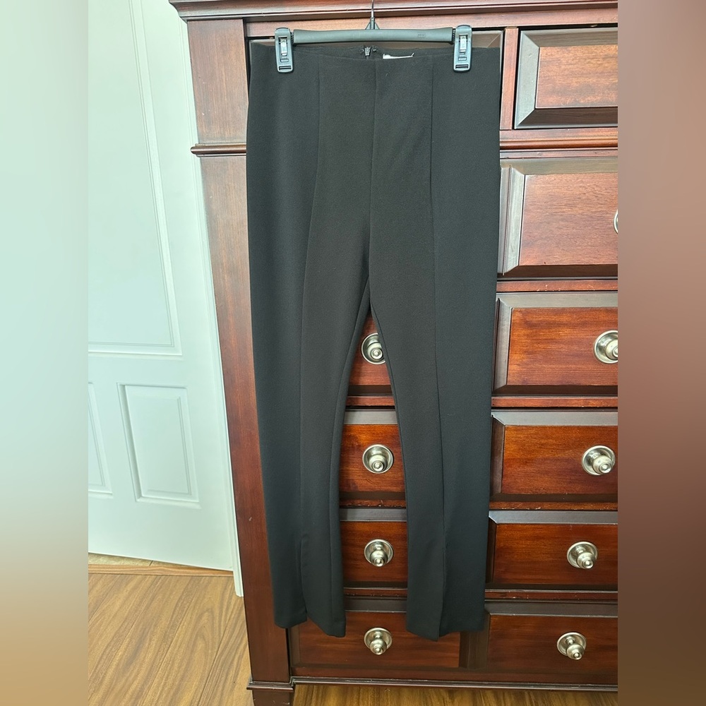 BCBG Women Sz 8 Black Dress Career Pant Zipper Back Flared Leg Front Slit